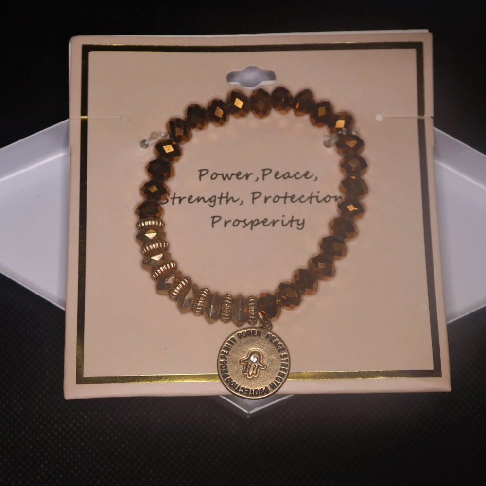 Brand New! Hamsa Hand Bronze Beaded Bracelet
